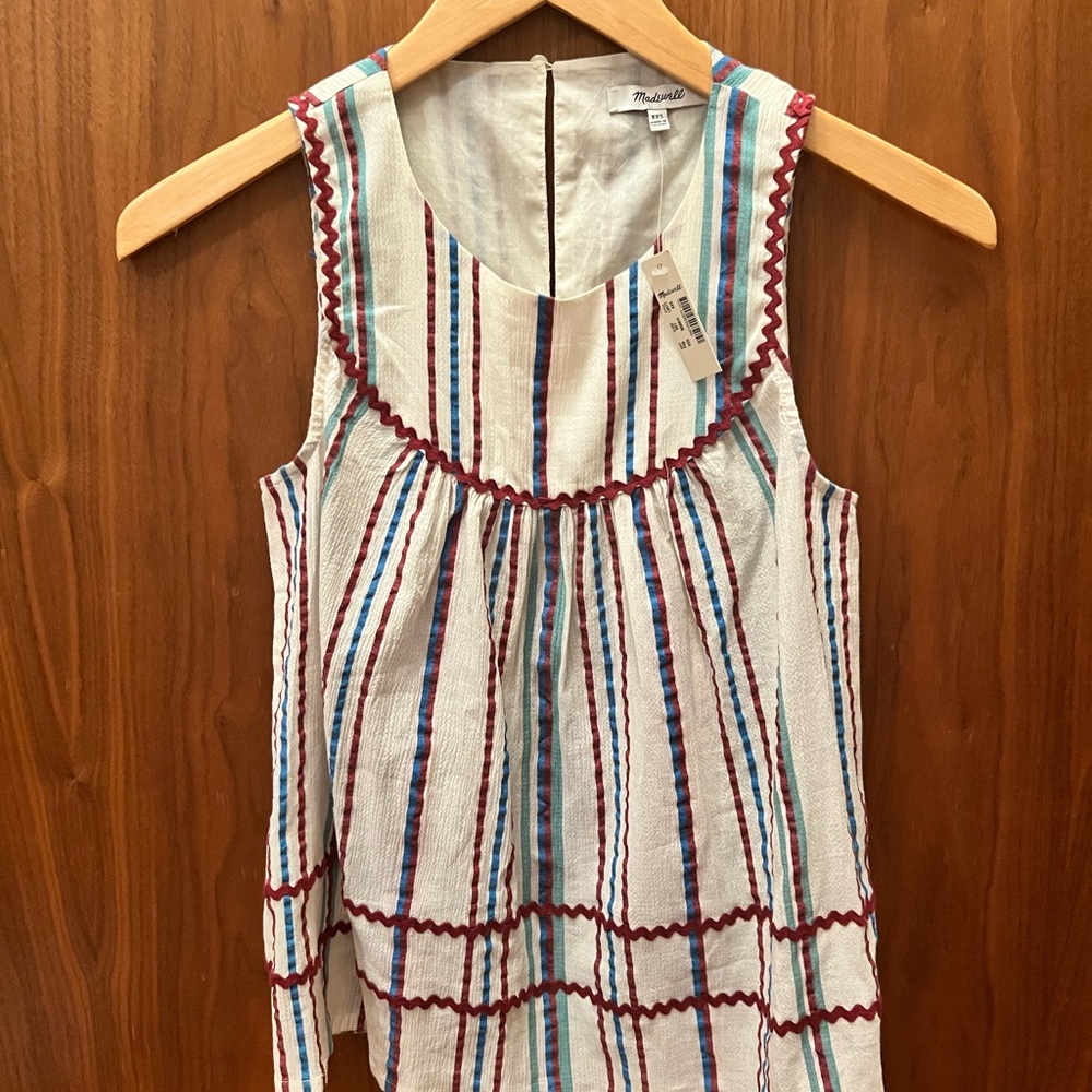 Striped Sleeveless Crewneck Top in White with Multicolor Stripes